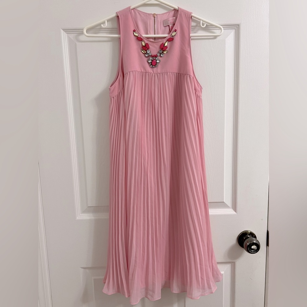 Ted Baker NWOT (sz 0) Sleeveless Arleen Pink Jewel Embellished Pleated Dress